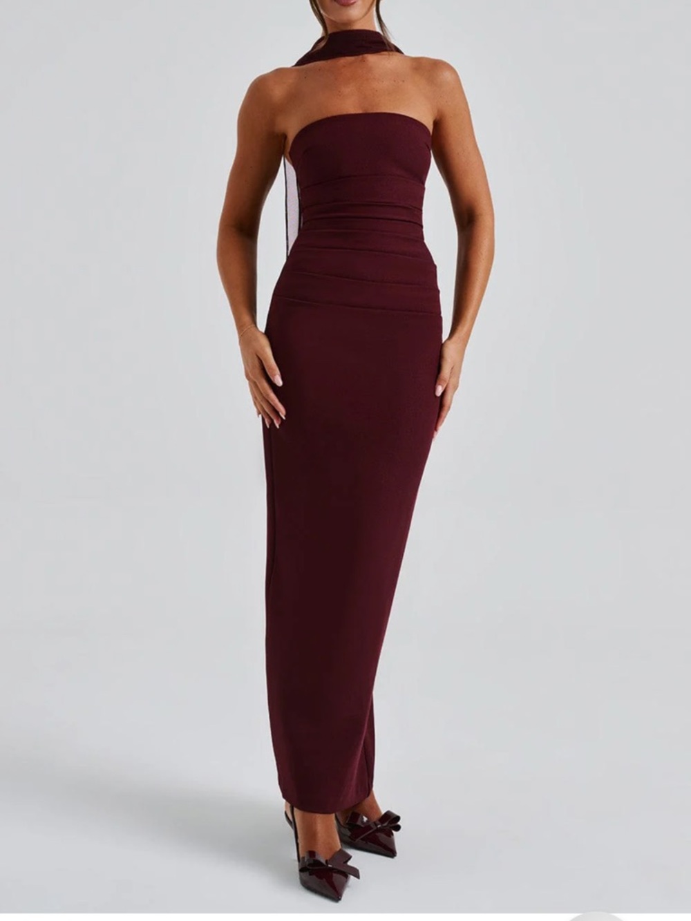 babyboo One-Shoulder cherry lacquer Evening Gown yulia maxi dress - Picture 8 of 10
